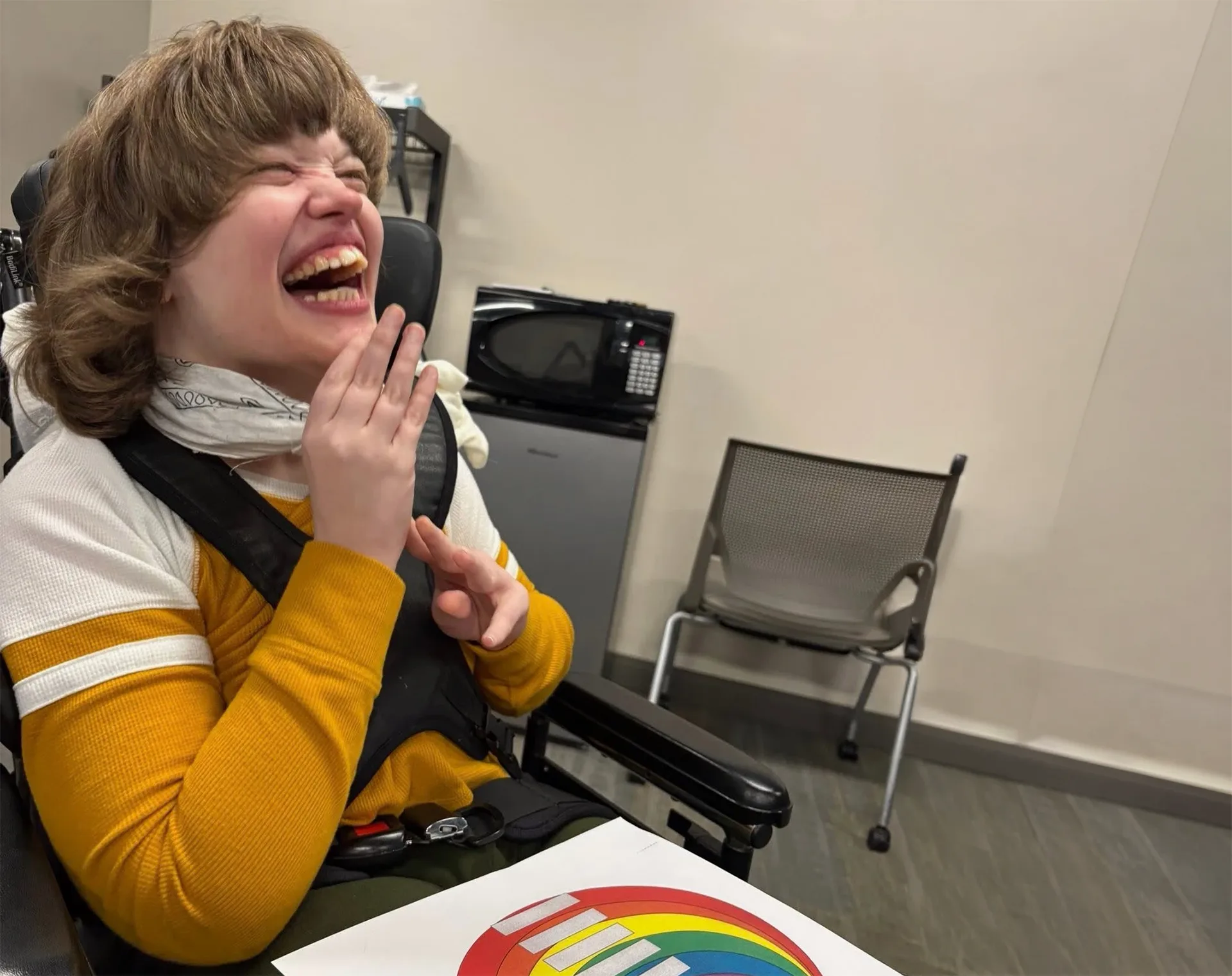A woman laughing